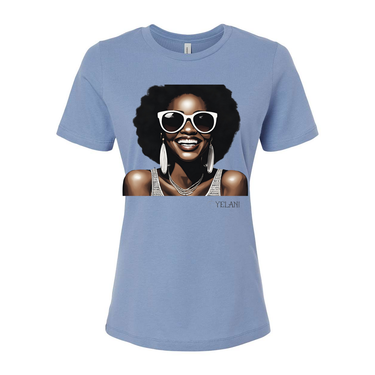 Hey There Yelani shirt light blue black woman smiling
